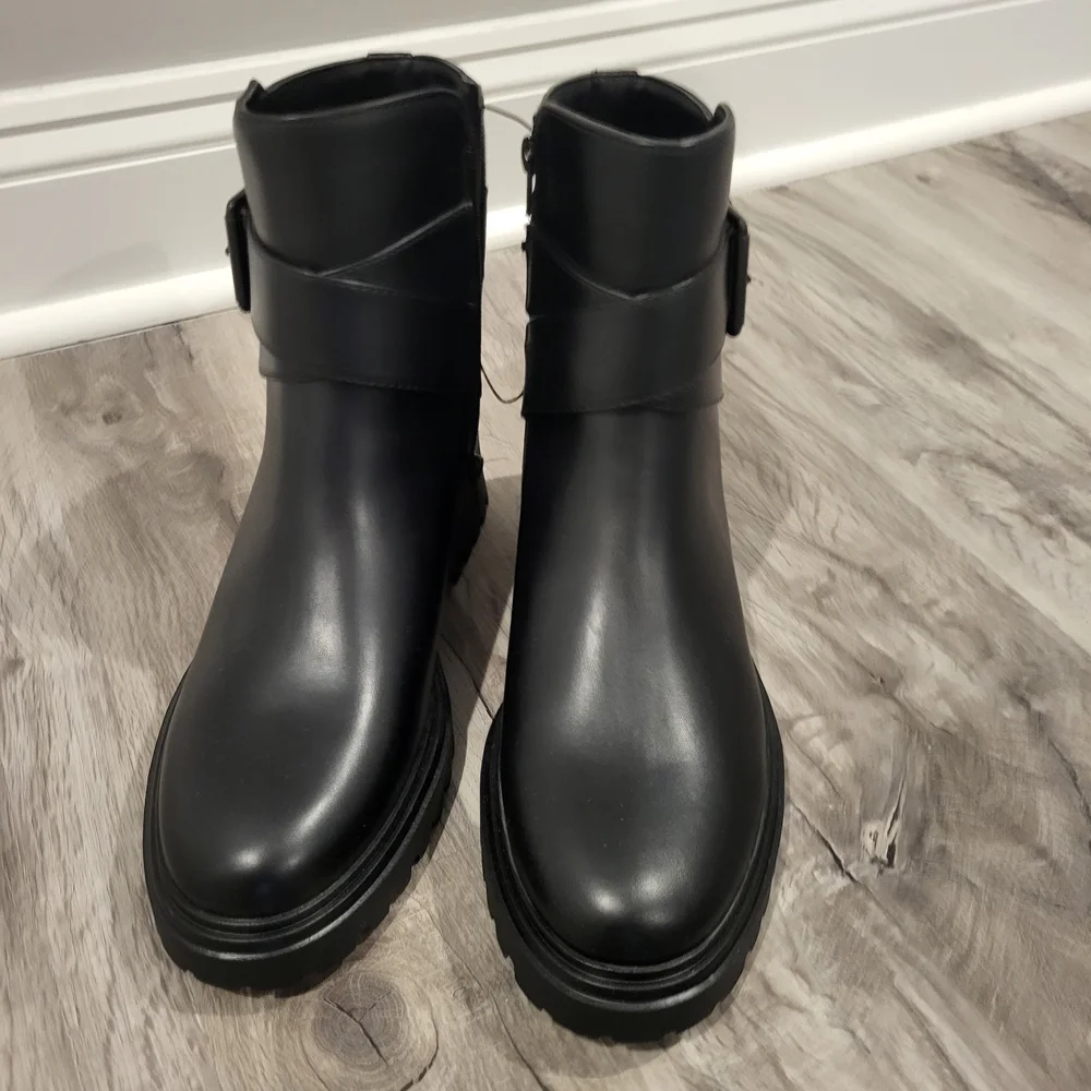 Black Ankle Boots with Gold Buckle - Picture 3 of 5